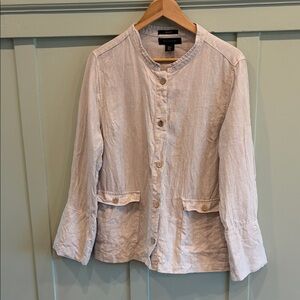 ✨ TAHARI Oatmeal Linen Lagenlook Button-Down Shirt/Tunic Jacket • Medium
